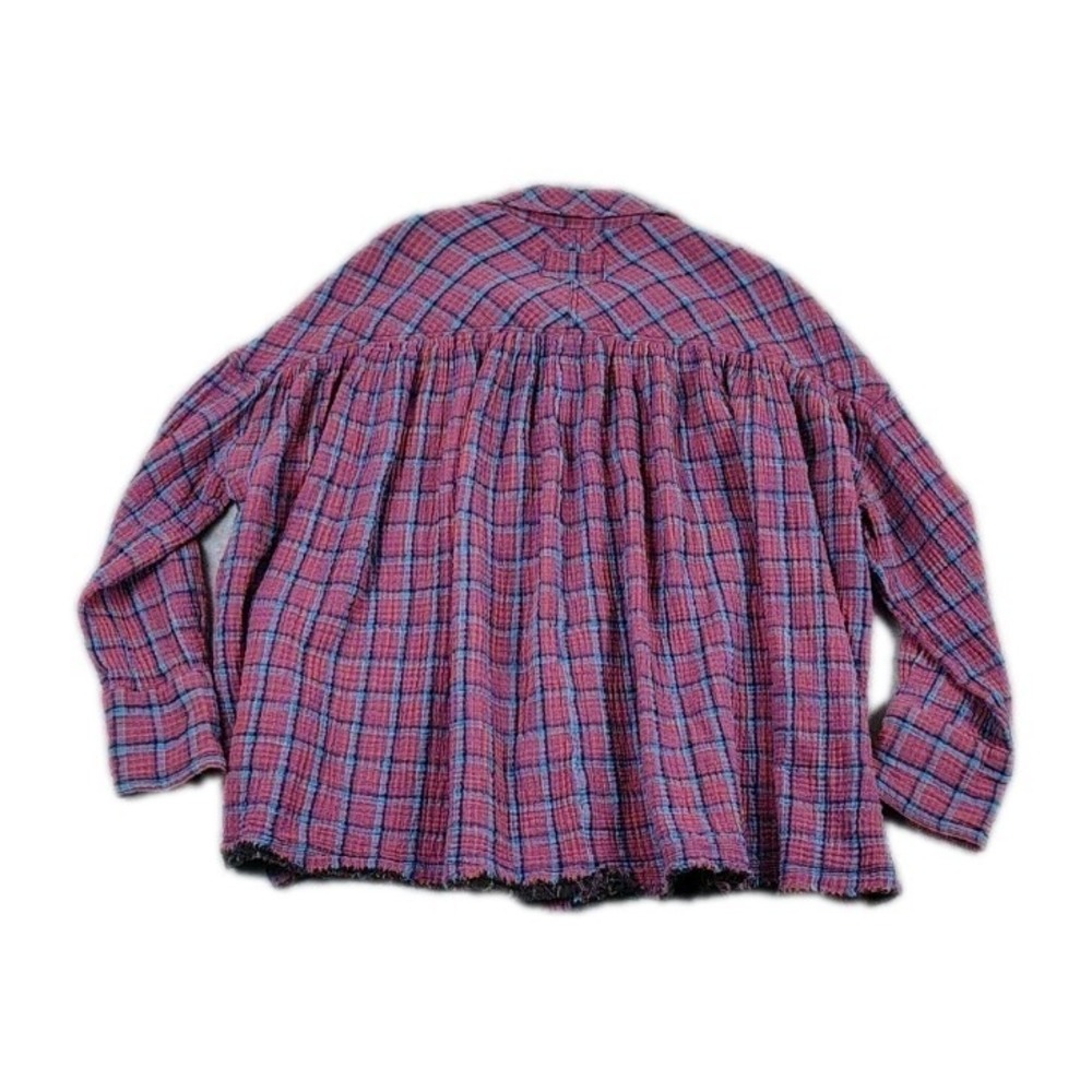 Free People We the Free Cardiff Plaid Top Oversized Boho Grunge Size Medium - Picture 2 of 10
